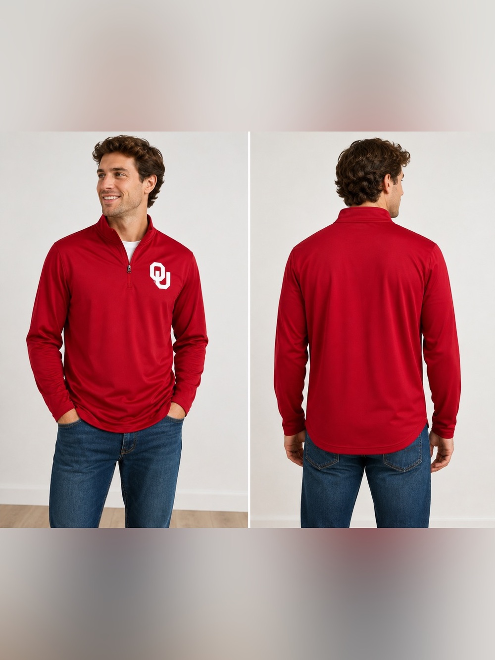 Fanatics Red Quarter-Zip Pullover with White OU Logo Men’s Large NWT